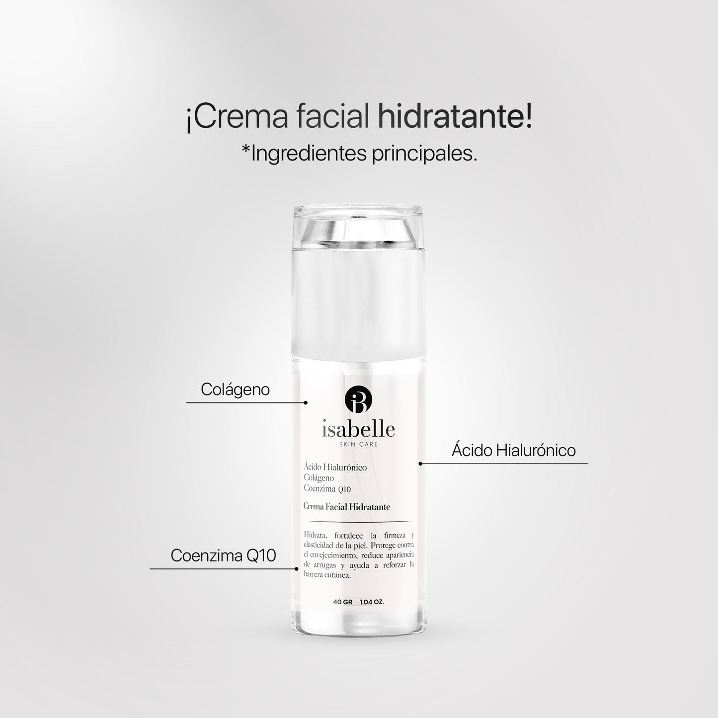 Crema Facial Ácido Hialurónico + Colágeno + Q10